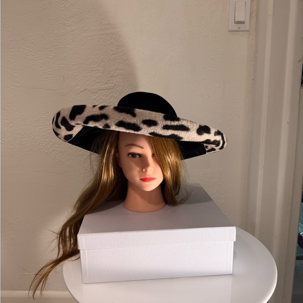 Luxury Designer Leopard Vintage MARZI FIRENZE Wide BrimHat,Italian 100% LAPIN - Picture 4 of 8